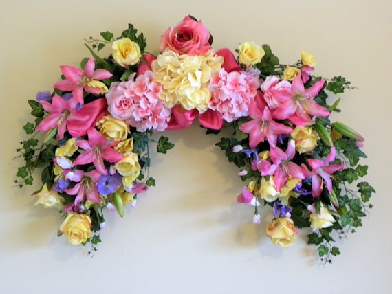 Items similar to Hydrangea Rose Spring Silk Floral Swag Arch Yellow