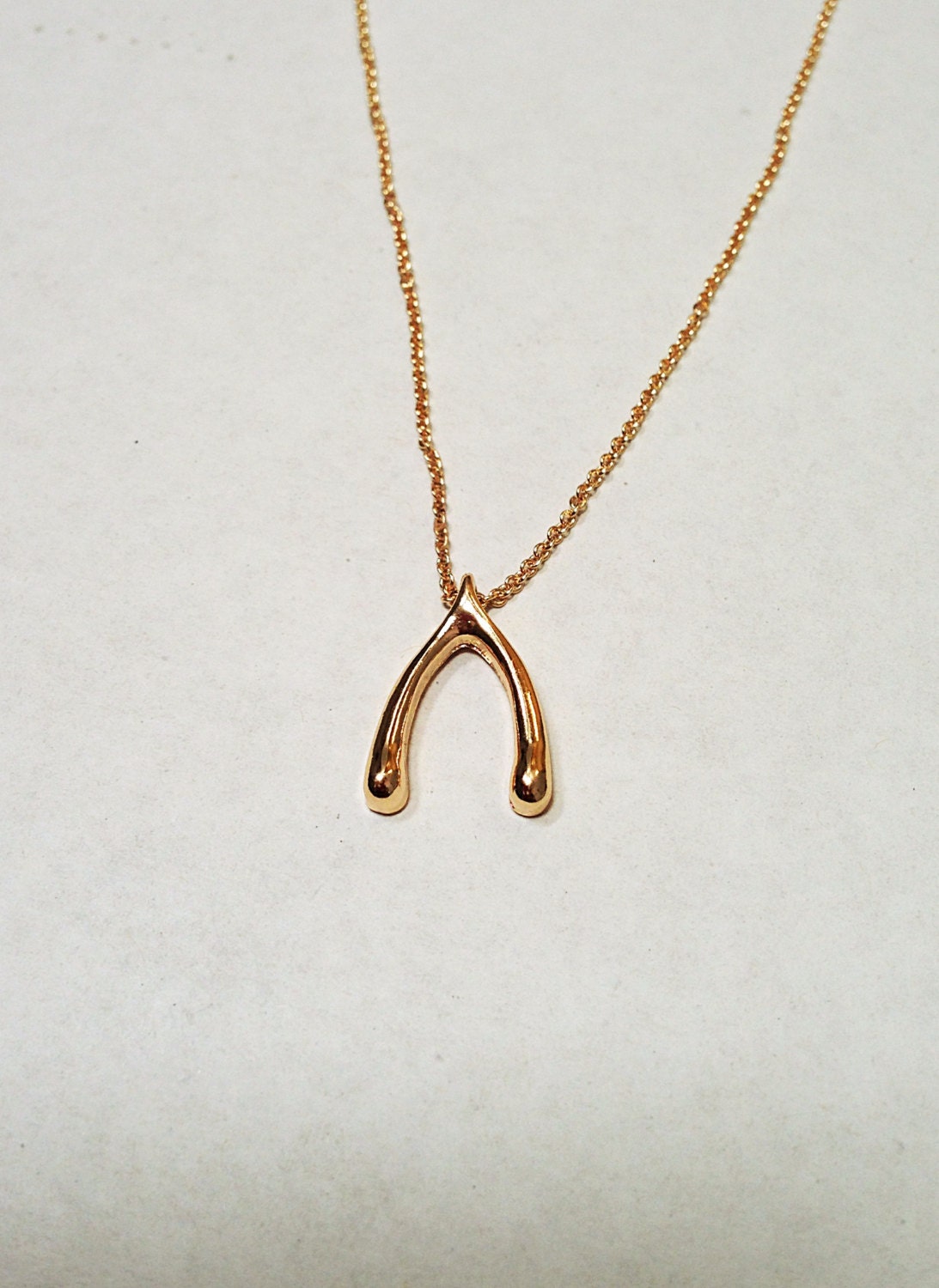 Mini Wishbone Charm Necklace Make a Wish Hanging Lucky Necklace in Gold