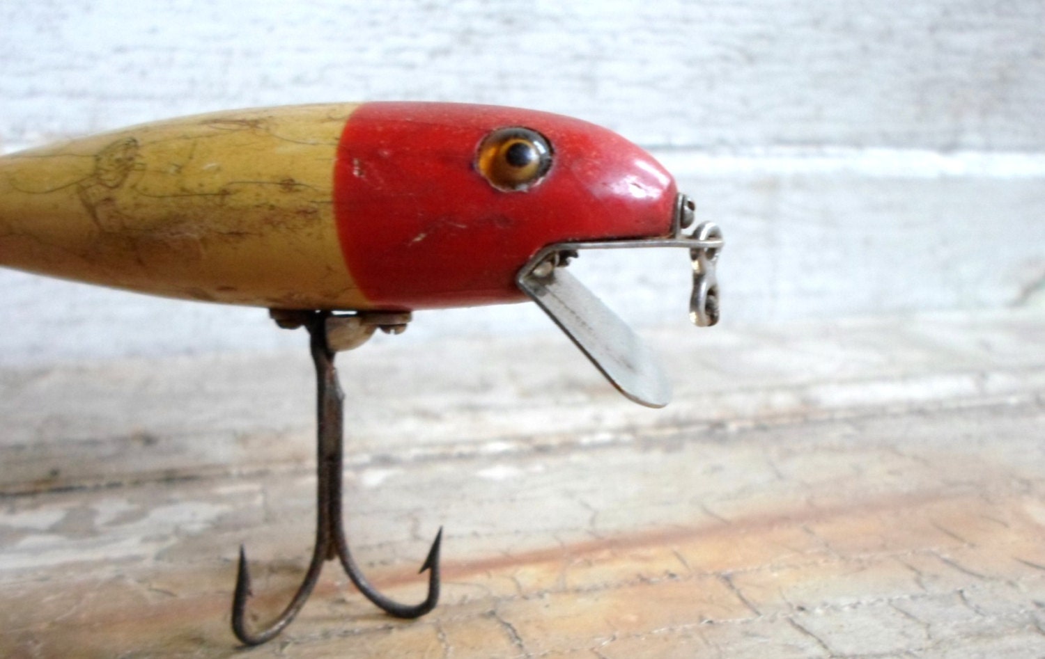Vintage Glass Eye Fishing Lure, Pflueger, Palomine, Sports, Camping, Collection, 1930s, 1940s, Display, Props, Hunting Lodge, Cabin