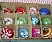 Vintage Christmas Tree Ornaments Box Glass Ornaments 1950's Set 12 in Original Box