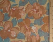 Vintage Mod Retro Cotton Floral Fabric in Beige, Peach, Light Blue, Magenta 44" x 1 yd