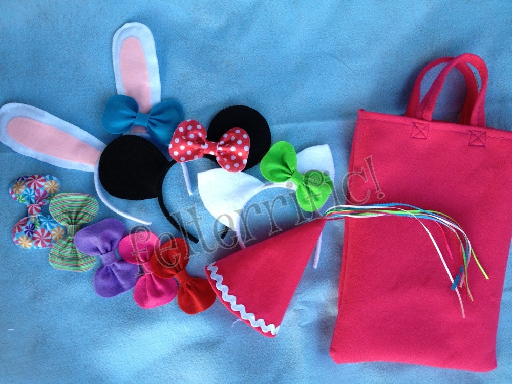 Handmade Felt Cat Bunny Mouse Princess Hat Headband with Bows Gift Set with Tote