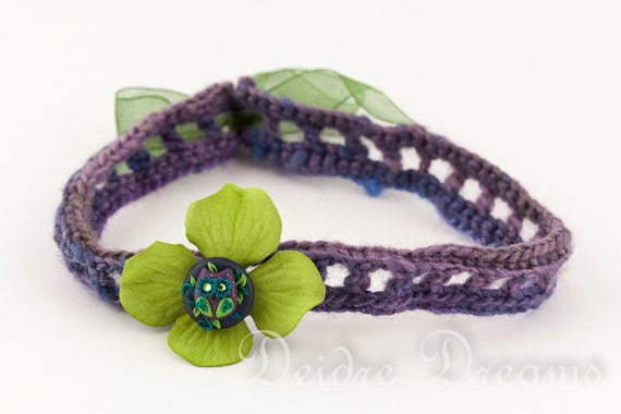 Hippie Crochet Owl Choker - Polymer Clay Owl Ornament - Boho Gypsy Chic Fiber Crochet Owl Jewelry Hand Spun Yarn