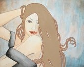 FRAMED mixed media original painting on watercolor paper. 12x14 art nouveau