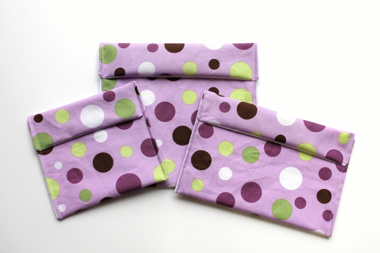 Purple Cloth Snack Bag Set - Polka Dot Reusable Sandwich Bag and Medium and Small Snack Bags
