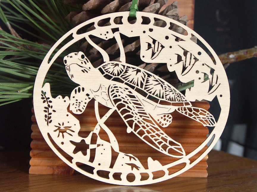 Sea Turtle ornament Cut out wood decoration