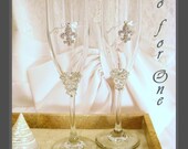 Champagne Flutes / Pair of Fleur de Lis Rhinestone, Bridal Accessory