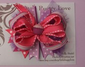 Birthday Hair Clip - Cupcake- Boutique Bow - Pink and Purple - Toddler, Adult, Child, baby, Infant  Alligator hair Clip Easter Spring Summer