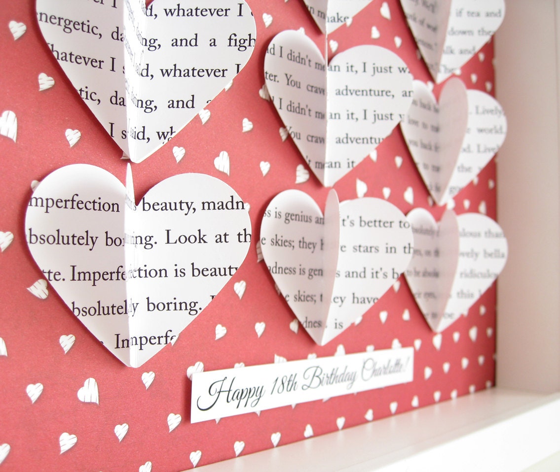Personalised Framed Wedding Anniversary Gift / Customise 3D hearts with any wording / Song Lyric Wall Art