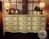 Vintage French Provincial Nine Drawer Dresser - Hand Painted