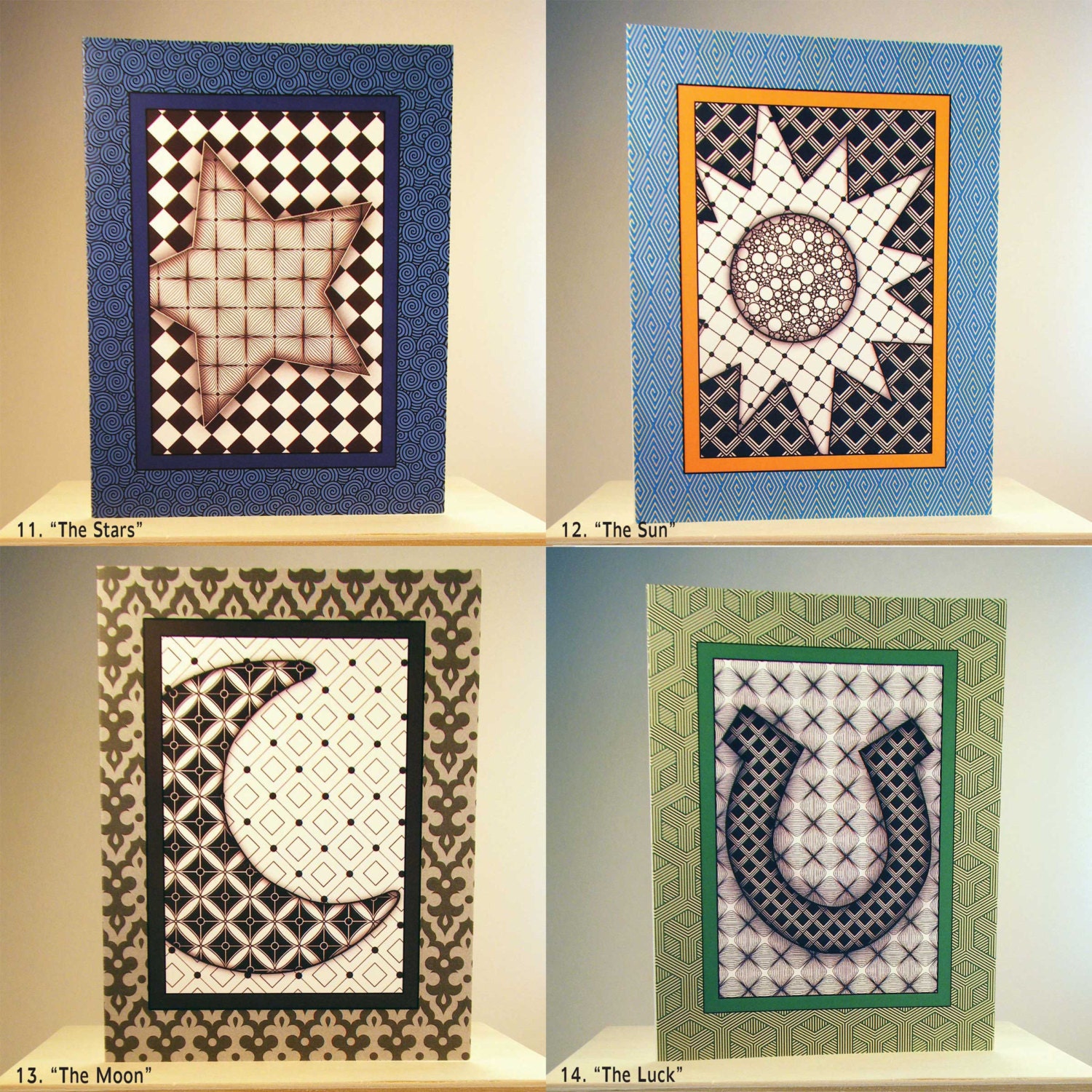 Set Of 4 Note Cards - Zentangle Inspired Designs