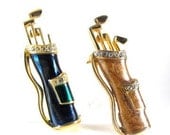 Vintage Scatter Pins Enamelled Golf Bag Figurals Rhinestone Details
