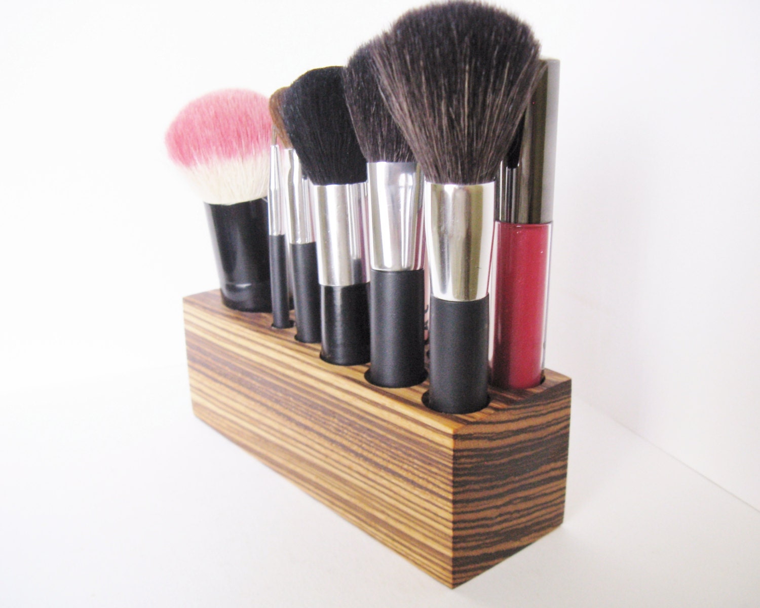 Kabuki Brush Makeup Organizer Striped Zebrawood