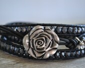 A gypsy's soul, hematite beaded, black leather triple wrap bracelet, Rustic Country, Gypsy,  Boho chic, bohemian, Chan Luu style