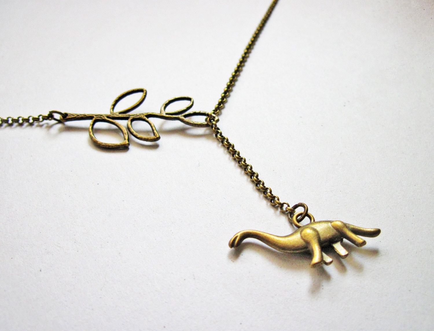 Dinosaur necklace, lariat necklace, branch necklace, animal necklace, dinosaur jewelry necklace, dino jewelry, quirky, dino necklace