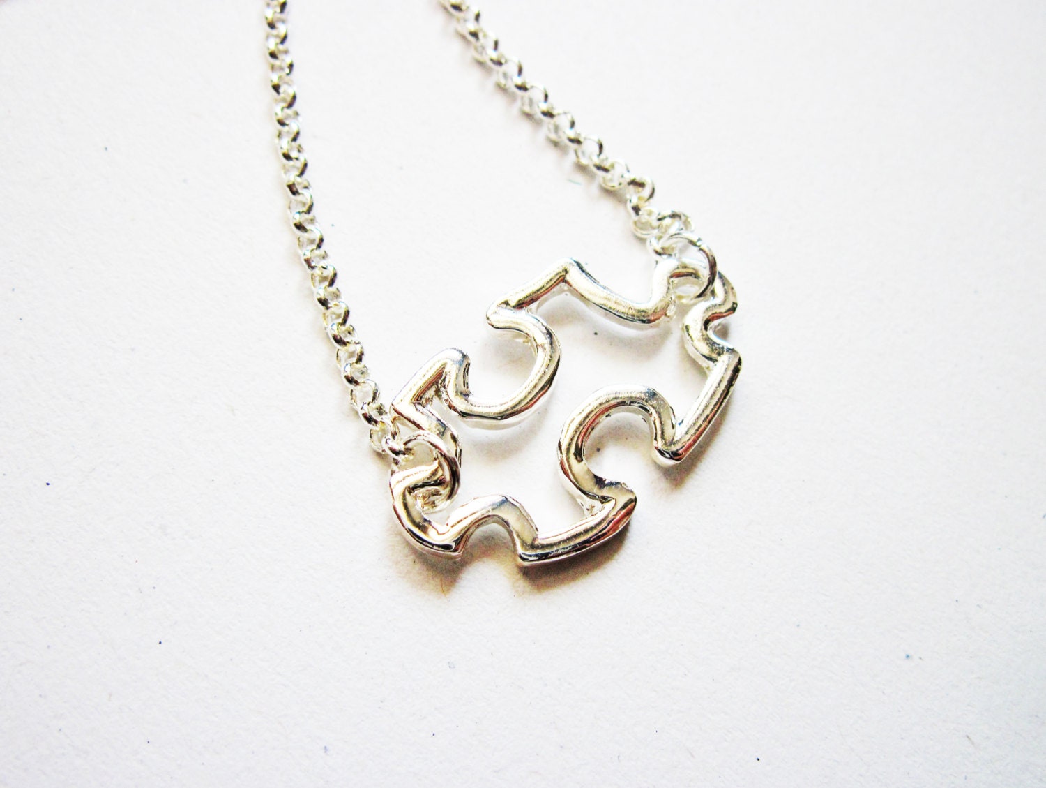 Puzzle necklace, silver puzzle necklace, puzzle piece necklace, autism awareness, jigsaw puzzle necklace, jig saw puzzle necklace, simple