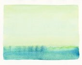 original watercolor painting, soft blue and green scene, watercolor landscape
