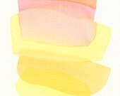 large original watercolor painting, light yellows in balance with peach and pink