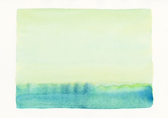 original watercolor painting, soft blue and green scene, watercolor landscape