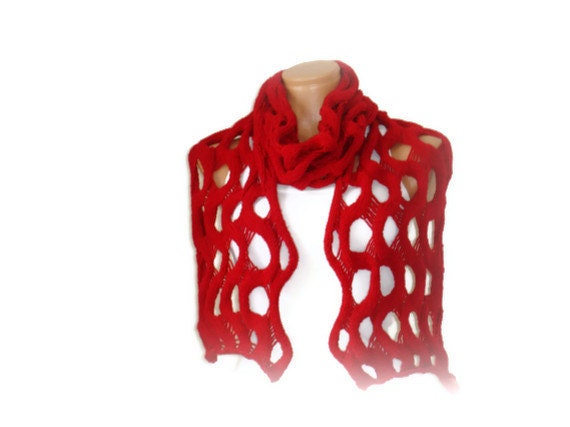 Red Scarf, Hand Knit, Unique design, Best style, New seasons, Best color,Neckwarmer, shawl...