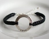 Custom Color Silver Love Charm Bracelet, Love Karma Ring Adjustable Square Knot Friendship Macrame Bracelet