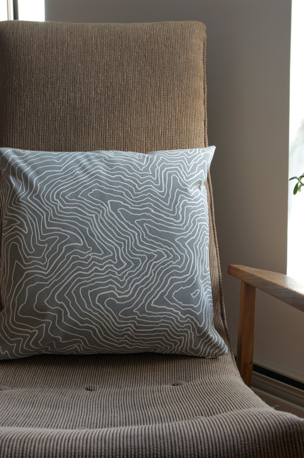 Valley Map Hand-Printed Pillow Cover in Grey