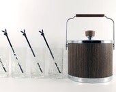Mid Century Wood Grain and Chrome Ice Bucket