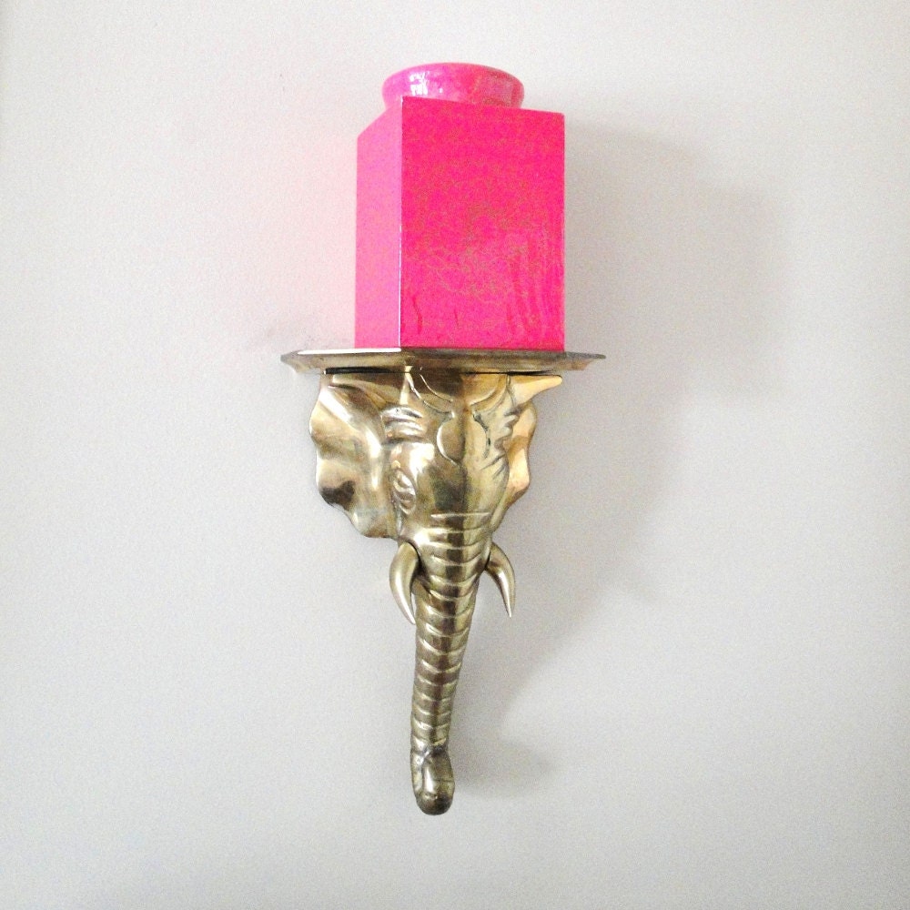 Vintage Elephant Head Wall Shelf Unique Chinoiserie Chic Shelf Large  Brass Elephant Bracket Hollywood Regency Pedestal Eclectic Home Decor