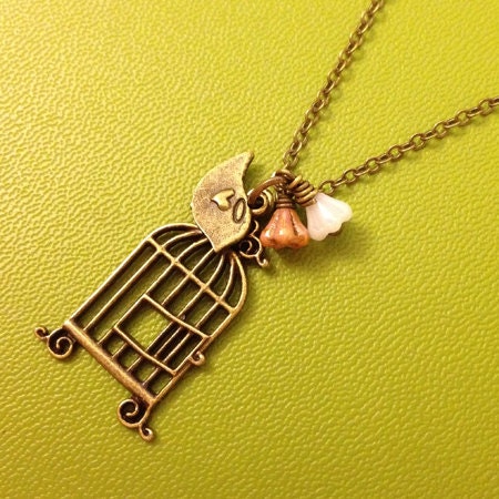 Love Bird Necklace Brass Birdcage Necklace With Love Bird Necklace