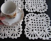 CROCHET COASTERS SET 4pc, Drink Coasters Natural Color, New Crochet Vintage Doily Look Coasters, Shabby Chic Decor, Lyubava Crochet