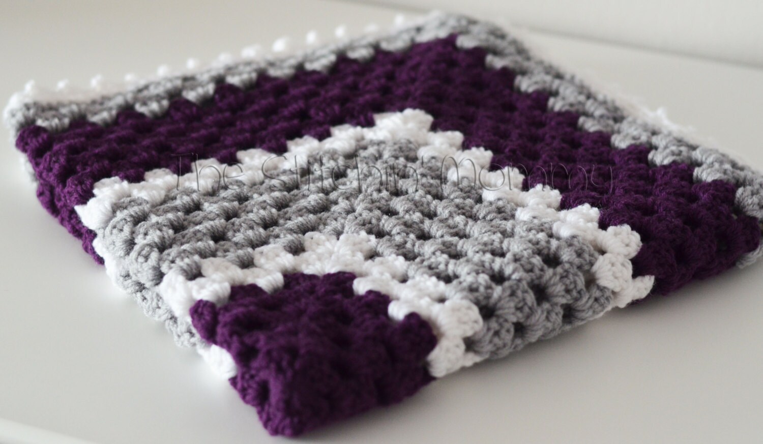 Items similar to Granny Square Baby Blanket Purple, Gray, White on Etsy