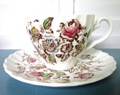 RESERVED for MEC - Vintage Staffordshire Bouquet, 23 Pieces by Johnson Brothers, Made in England 1970s China Cups, Saucers, Bowls