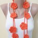 Flowers, Lariat scarf, Handmade scarf with flowers. new fashion, orange lariat, home decor, spring trend, women accessories, mom gifts