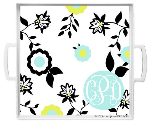 cP Home- Monogrammed Trendy Tray Kiwi Meadow Print by conniption Prints