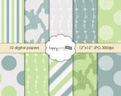 Digital Paper Pack: Easter Bunny - Blue & Green Scrapbook Paper, Blog Background and Card Supply - INSTANT DOWNLOAD