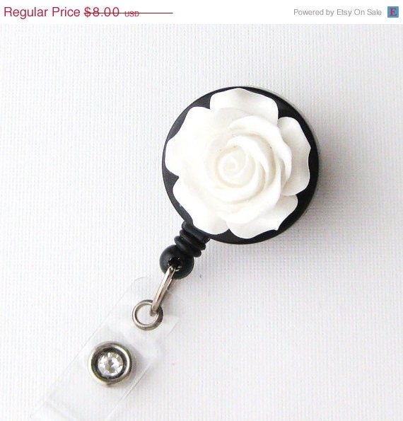 White Rosebud - ID Badge Holder - Flower Badge Reels - Designer ID Reel - Nurse Gifts - Pretty Name Badge Clips - BadgeBlooms