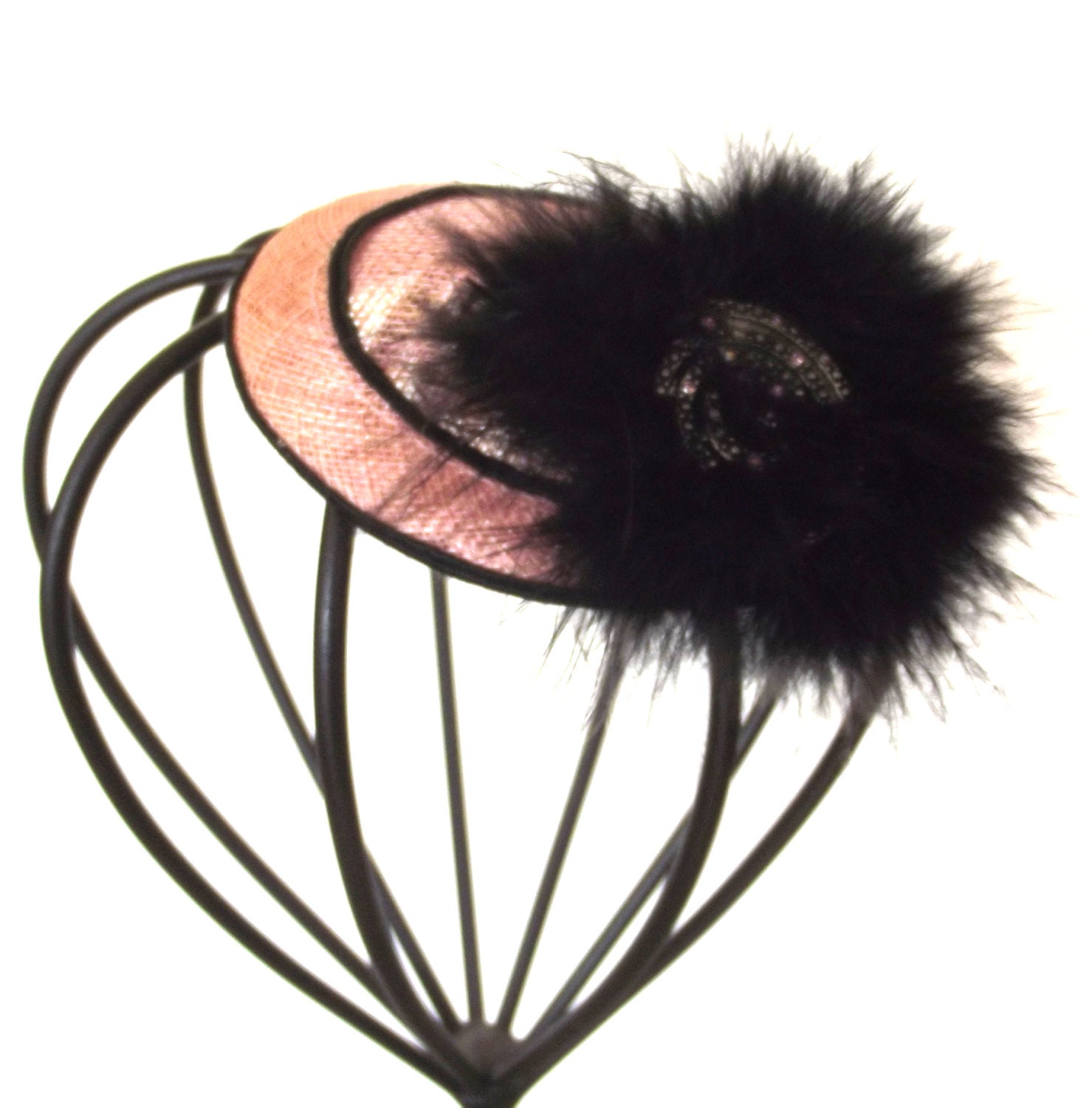Handmade Fascinator, Vintage Style, Pink, Black, Feather, Pendant, Tea Party, Bachelorette