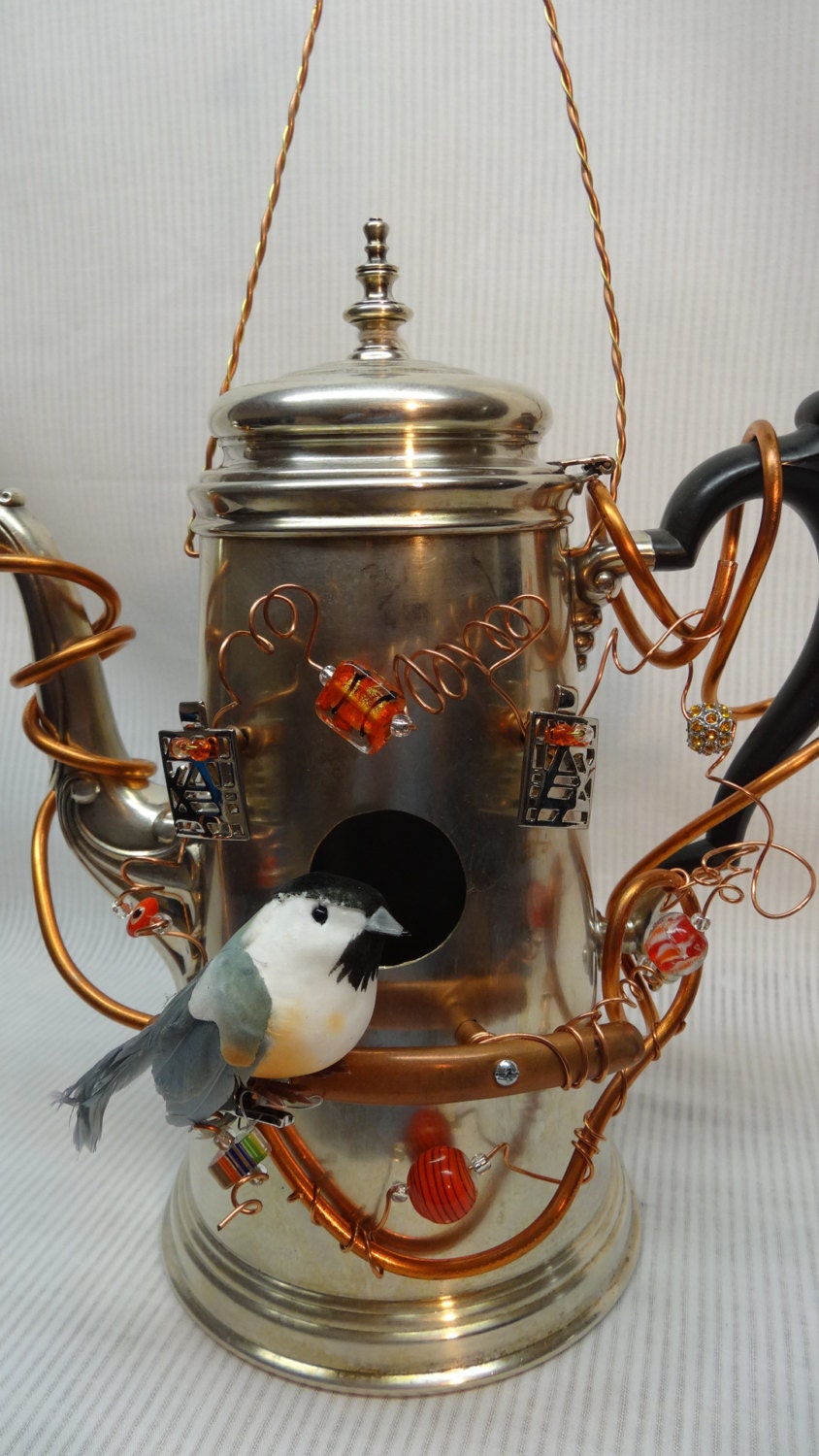 Whimsical Birdhouse Recycled Pewter Teapot-BH-009