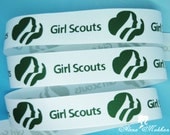 3 yards 7/8" GIRL SCOUTS on White  Inspired Printed Grosgrain Ribbon