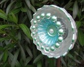 Garden Art - Glass Plate Flower- Hand Painted in Pearl, Aquarium & Mint - Garden Decor - Sun catcher - Garden Sculpture - Yard Art