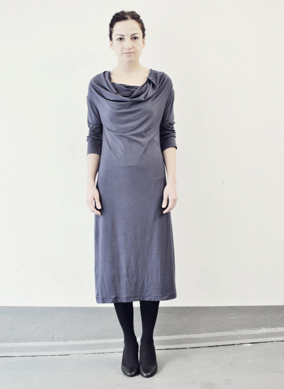 SALE. spring dress, jerseykleid, cowl neckline, violet, purple