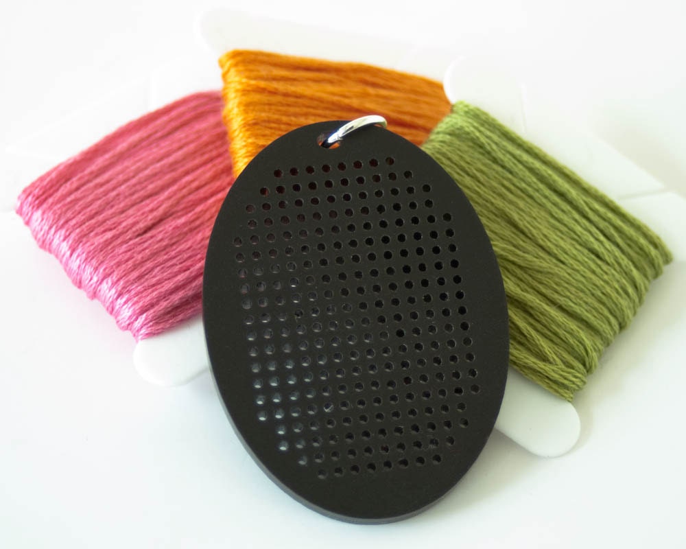 DIY Cross Stitch Pendant Blank - Black Acrylic Oval Necklace