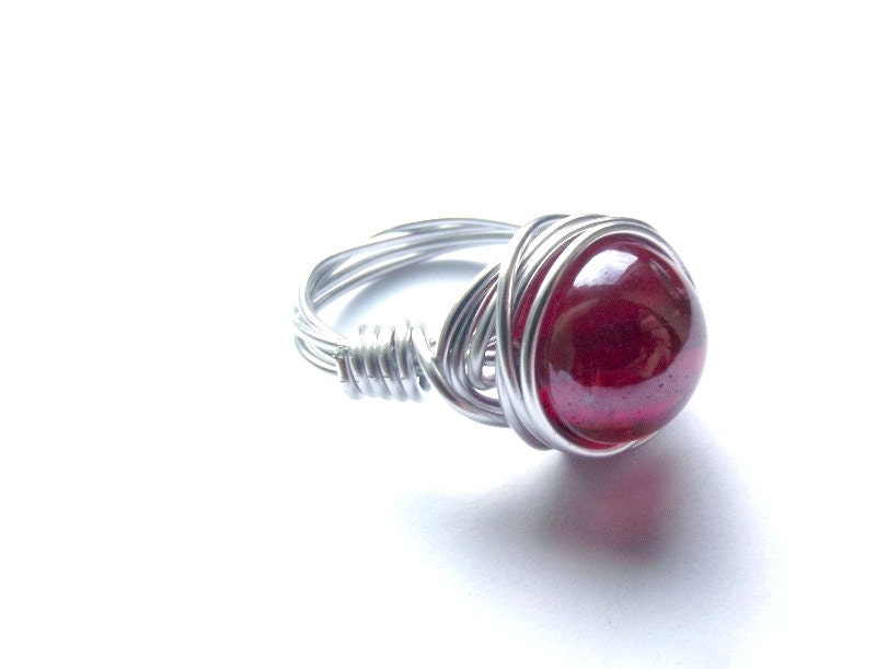 Purple Glass Silver or Gold Wire Wrapped Ring-Custom Jewelry-Woman ring