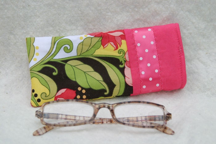GC13-007  Eyeglasses Case - Pink Flowers and Polka Dots - MEDIUM