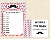 Mustache Diaper Raffle Ticket Baby Shower Invitation Insert Blue Red printable- instant download