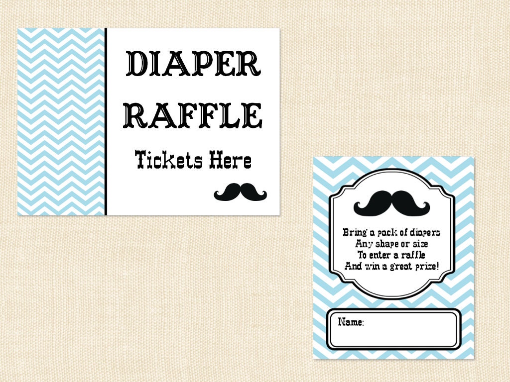 Mustache Diaper Raffle Ticket Baby Shower Invitation Insert light Blue printable- instant download
