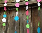Art Party Paper Circle Garland- Turquoise Blue, Dark Pink, Lime Green, White Il_170x135