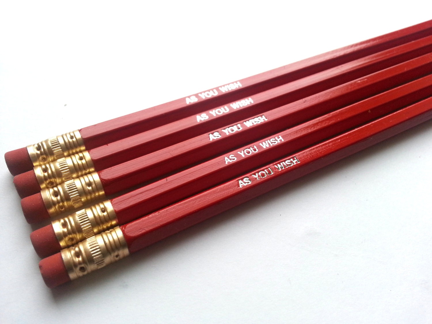 PENCILS -  As you wish - Westley - 5 Hex Graphite Pencils Red with Silver Letters Princess Bride- unsharpened