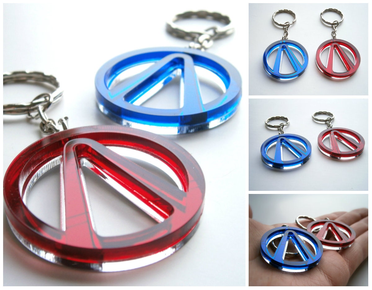 Borderlands Keychains , Laser Cut Transparent Red/ Blue and Mirror Borderlands Voult  Keychains- Sale 20 %