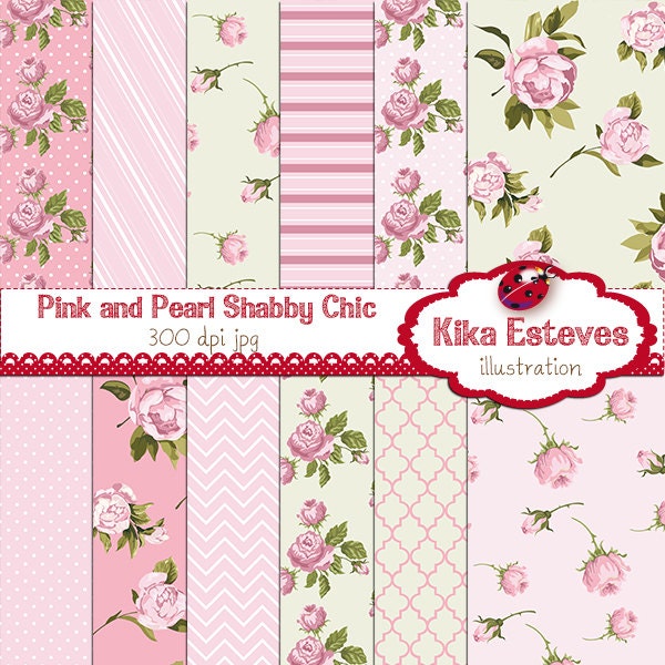 Pink and Pearl Shabby Chic Digital Papers - Digital Scrapbooking Papers - card design, invitations, background - INSTANT DOWNLOAD